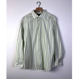 Banana Republic Preppy Slim Striped Dress Shirt Woven in Italy White Green XL‎